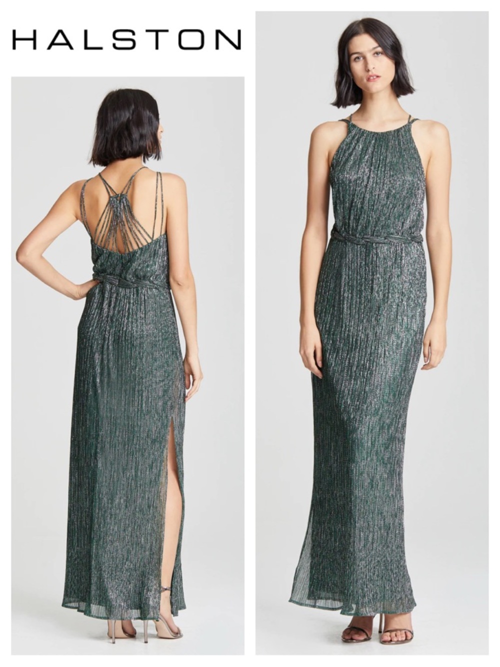 HALSTON Braided Waist Gown